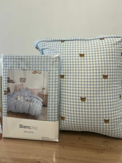 Parure De Couette N°105 - Ourson vichy (Bleu) – Image 2