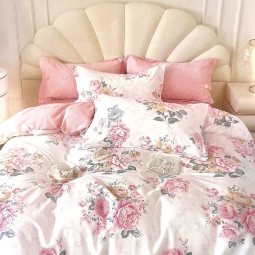 Parure De Couette N°108 - Edenia (Blanc et rose)