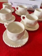 Service à café Perles blanches – 6 tasses en porcelaine avec sous-coupes (12 pièces)