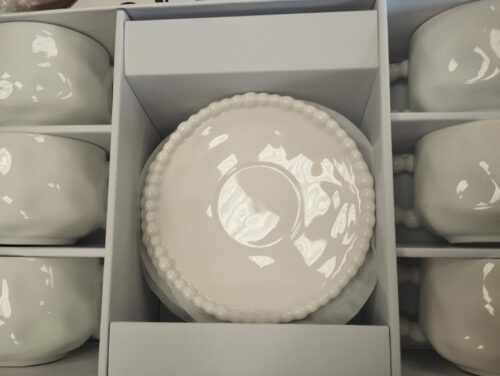 Service à café Perles blanches – 6 tasses en porcelaine avec sous-coupes (12 pièces) – Image 2