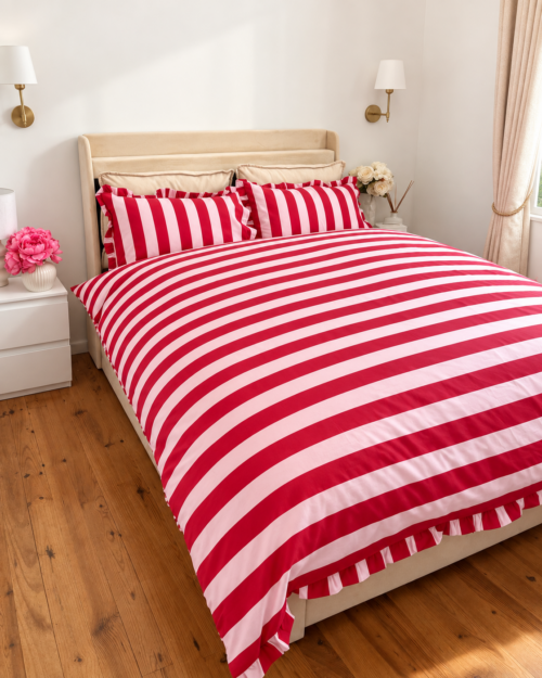 Parure de couette réversible rose et rouge  – Sucre d'orge N°018 – Image 4