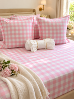 Parure de lit 4 pièces 100% coton – Vichy Rose N°91