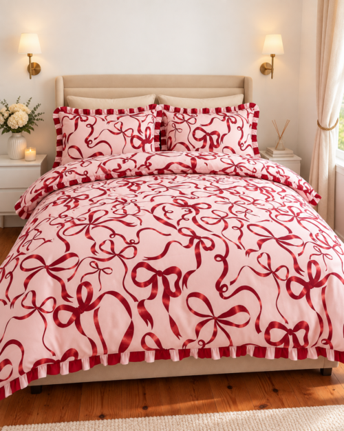Parure de couette réversible rose et rouge  – Sucre d'orge N°018 – Image 2