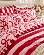 Parure de couette réversible rose et rouge  – Sucre d'orge N°018