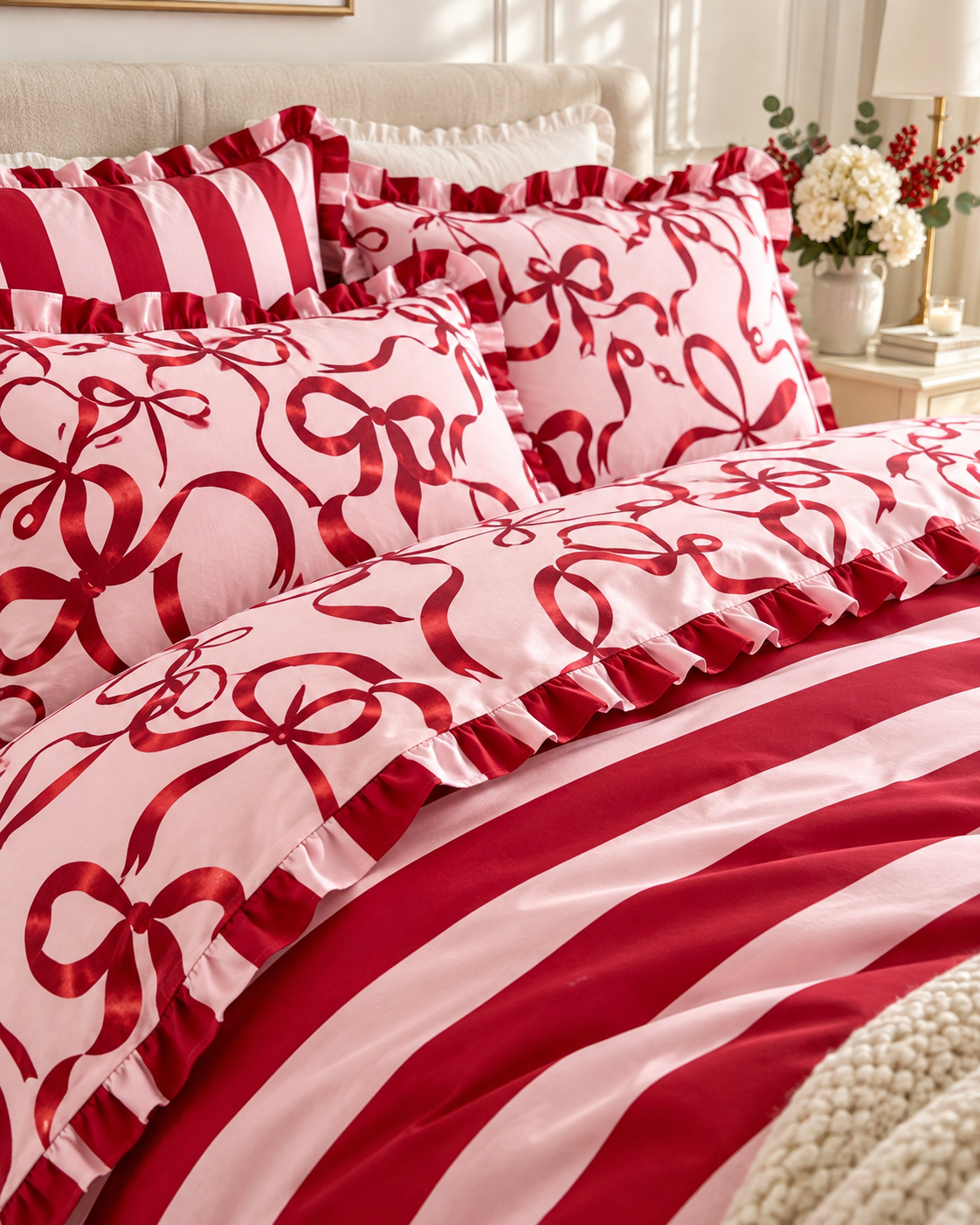 A009AA49-7500-44BE-9DF5-55A337078D74 Parure de couette réversible rose et rouge – Sucre d'orge N°018 – Image 1