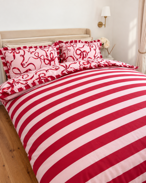 Parure de couette réversible rose et rouge  – Sucre d'orge N°018 – Image 6