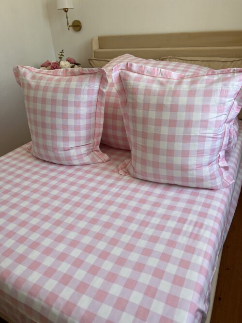 Parure de lit 4 pièces 100% coton – Vichy Rose N°91 – Image 3