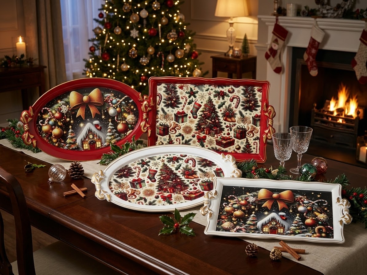 IMG_5059 Plats de présentation de Noël – Rouge et doré – Image 1